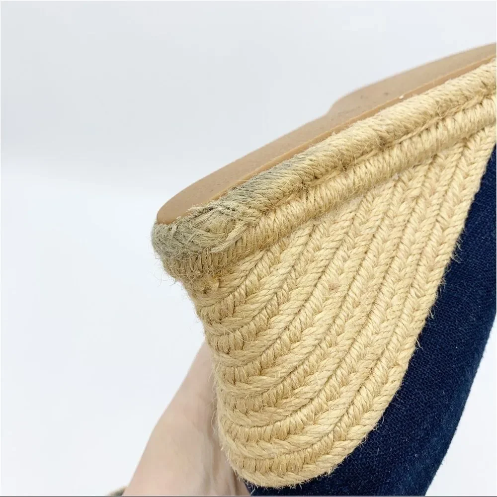 Jack Rogers Palmer Blue Closed Cap‎ Toe Fabric/Leather Wedge Espadrilles Sz 5